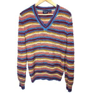 Vintage Givenchy designer 80s Striped V Neck MultiColor textured sweater Medium‎